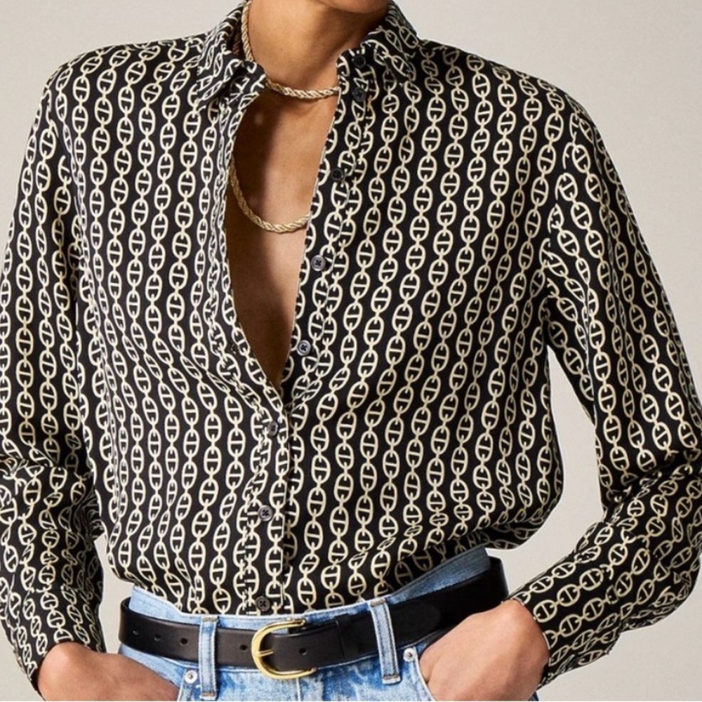 J. Crew Women’s Drapey Button-up Shirt With Chain Print • XS